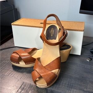 Swedish Hasbeens Tan Leather Mules